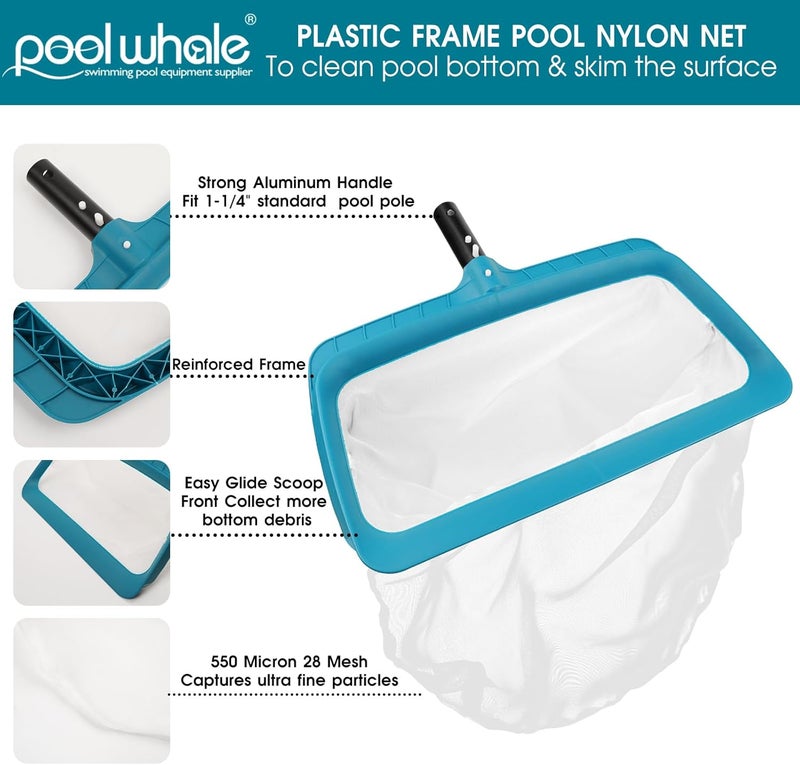 POOLWHALE Professional Pool Skimmer Net, Upgraded Extra Wide Scoop Edge, Swimming Leaf Rake with Ultra Fine Mesh Deep Nylon Net Bag - Pool Nets for Cleaning Leaves, Debris (Not Pole) - Image 4